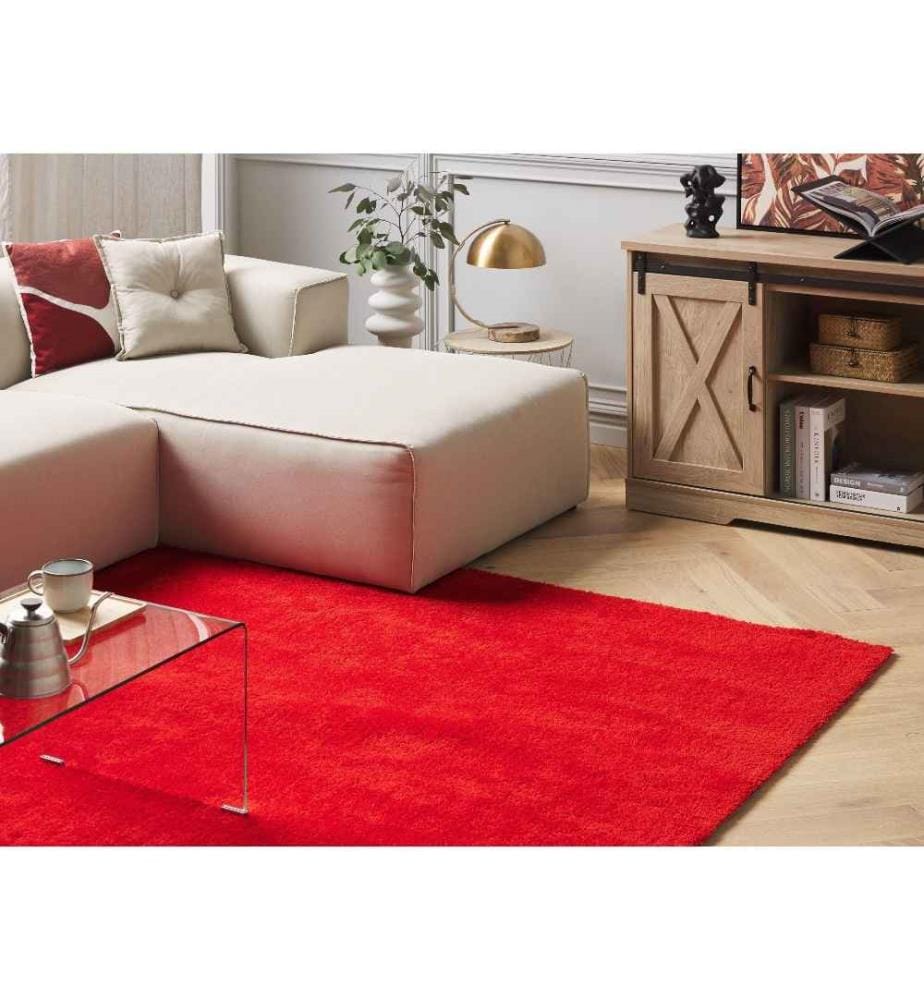 Teppich Rot Polyester 200 x 200 cm Quadratisch Hochflor Modern Maschinengetuftet Fussbodenheizung Geeignet Wohnzimmer Schlafzimmer Flur