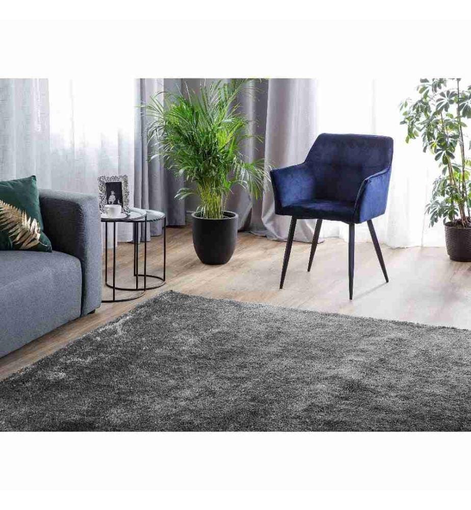 Tapis Poils Longs Shaggy Gris Foncé en Polyester et Coton Très Doux au Toucher pour Chambre ou Salon au Style Moderne 200 x 200 cm