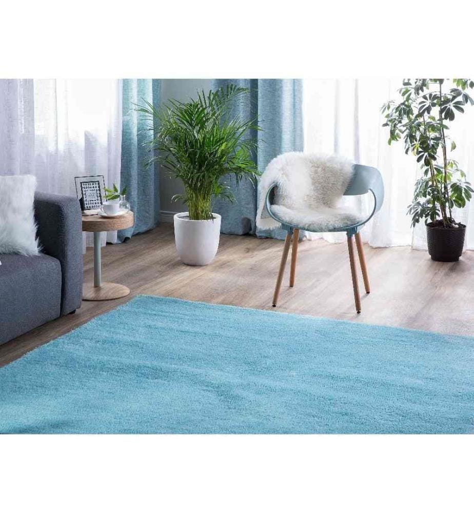 Teppich Hellblau Polyester 140 x 200 cm Rechteckig Hochflor Modern Maschinengetuftet Fussbodenheizung Geeignet Wohnzimmer Schlafzimmer Flur