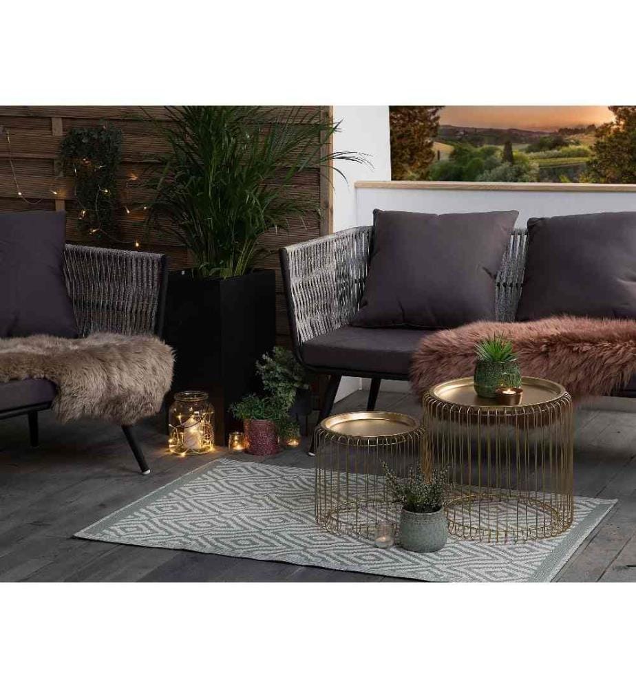 Outdoor Teppich Hellgrün Weiss Polypropylen 90 x 150 cm Rauten Jacquardgewebt Rechteckig