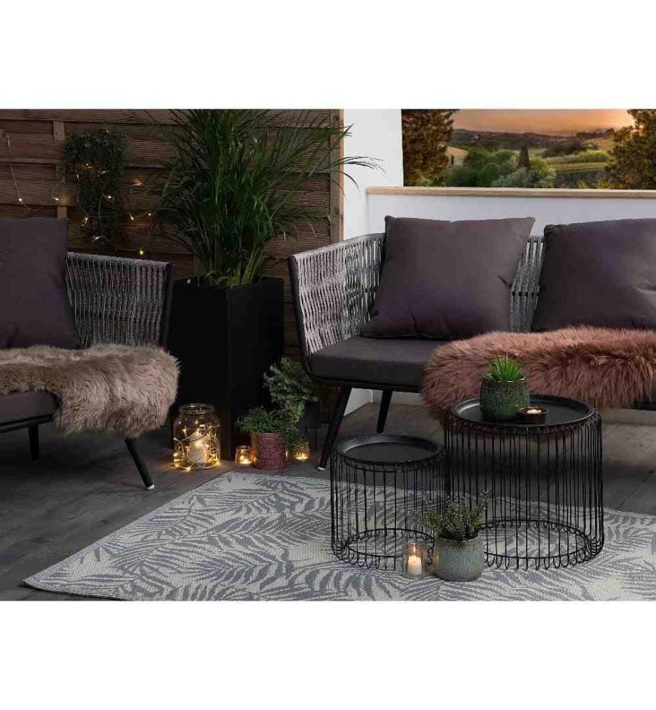 Tapis d'Extérieur Gris Clair en Polypropylène Motif de Feuille pour Terrasse au Style Moderne 120 x 180 cm