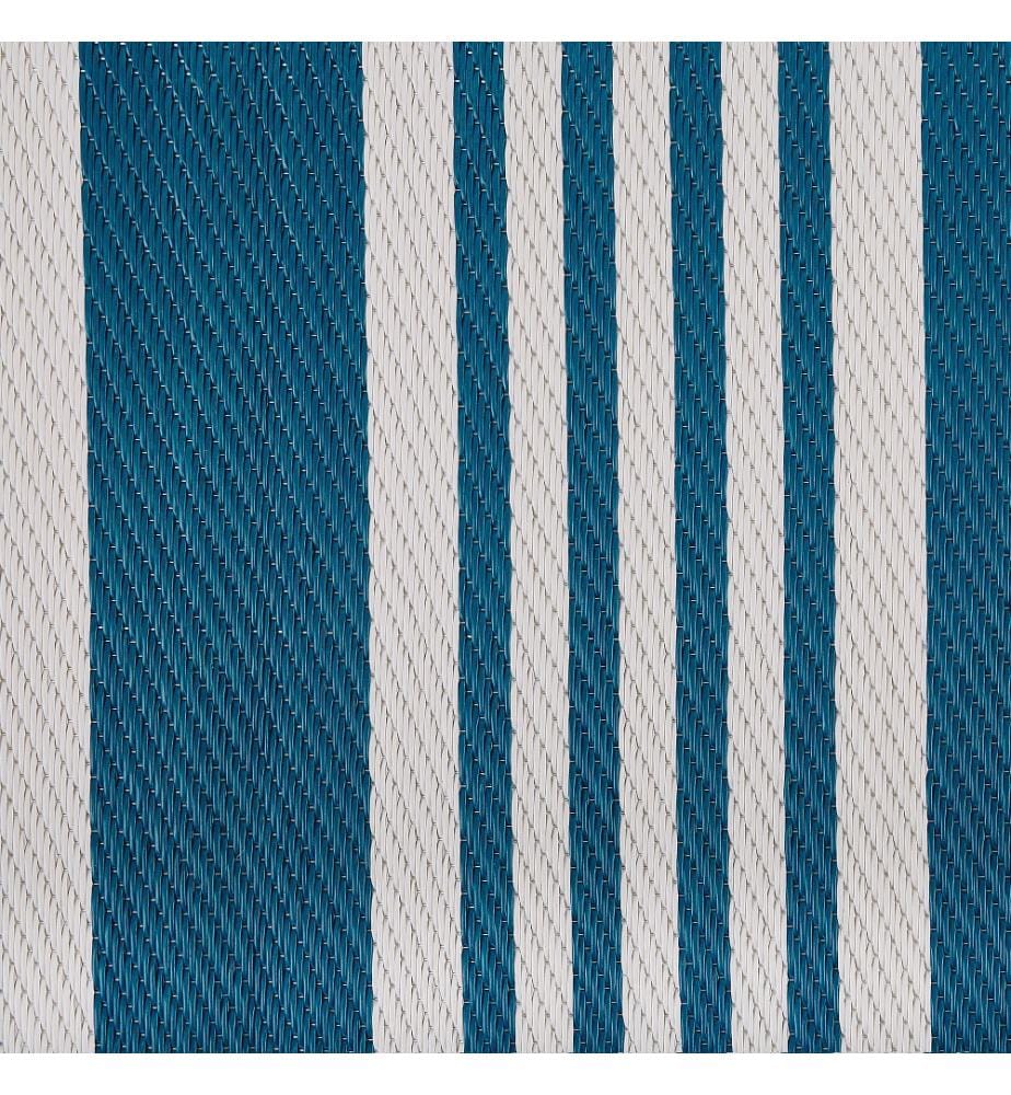 Tapis d'Extérieur Bleu Gris et Noir en Polypropylène Motif à Rayures pour Terrasse au Style Moderne 120 x 180 cm