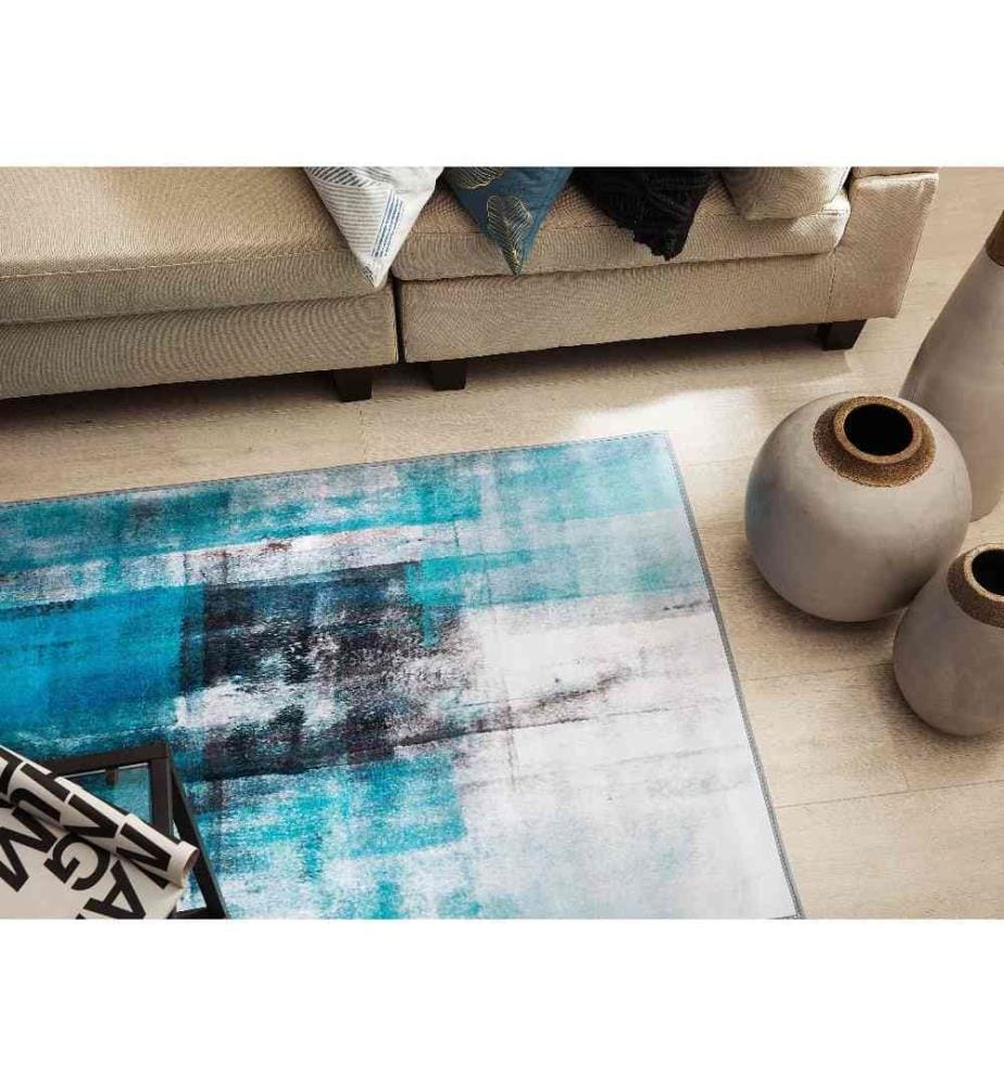 Teppich Blau 80 x 150 cm Kurzflor mit mehrfarbigem Muster Abstrakt Modern