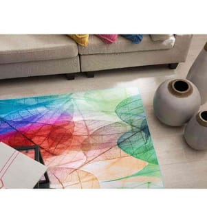 Teppich Bunt 80 x 150 cm aus Polyester Kurzflor mit abstraktem Blätter Motiv Pflanzenmuster Rechteckig Modern