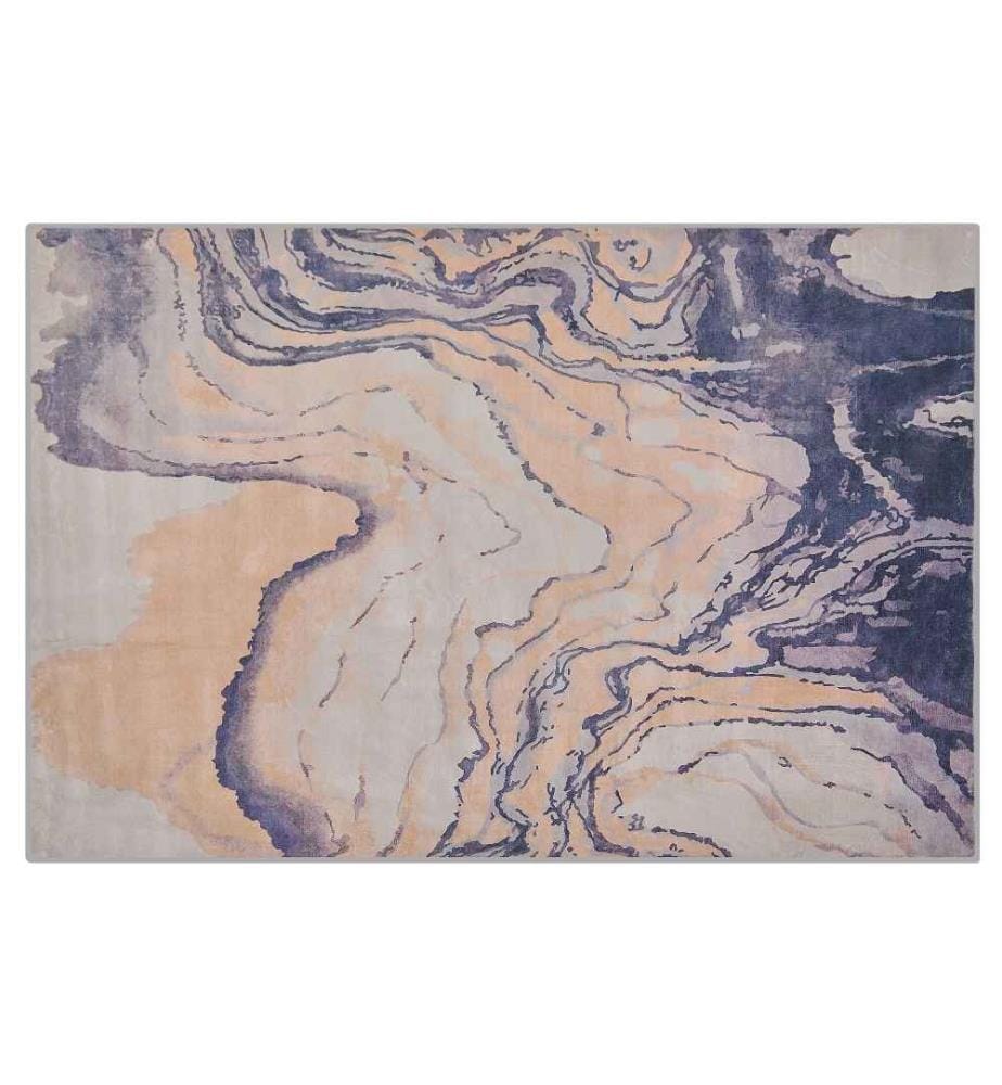 Tapis Rectangulaire Beige et Bleu en Polyester avec Motif Tâches pour Salon Moderne 160 x 230 cm