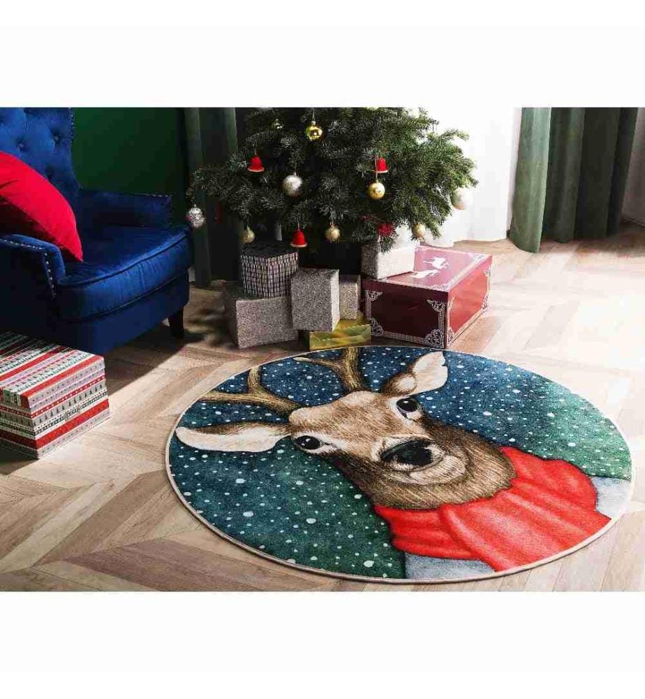 Teppich Bunt Polyester 140 x 140 cm Kurzflor Weihnachten Bedruckt Rund