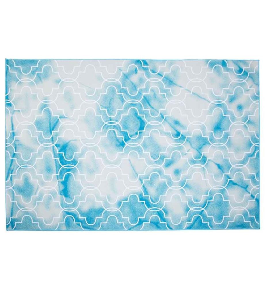 Teppich Hellblau 140 x 200 cm Kurzflor mit Marokkanisches Rautenmuster Bedruckt Rechteckig Modern