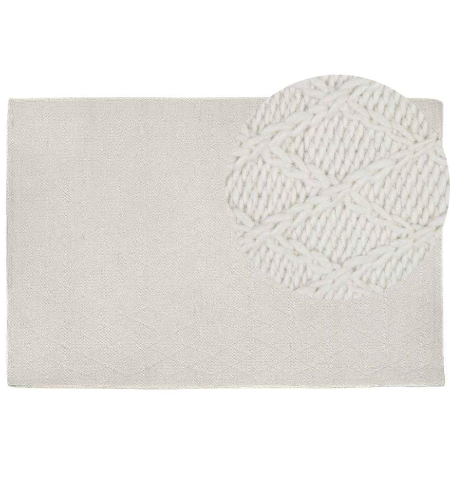 Tapis Rectangulaire Blanc en Laine Viscose et Coton pour Chambre ou Salon au Style Scandinave 160 x 230 cm