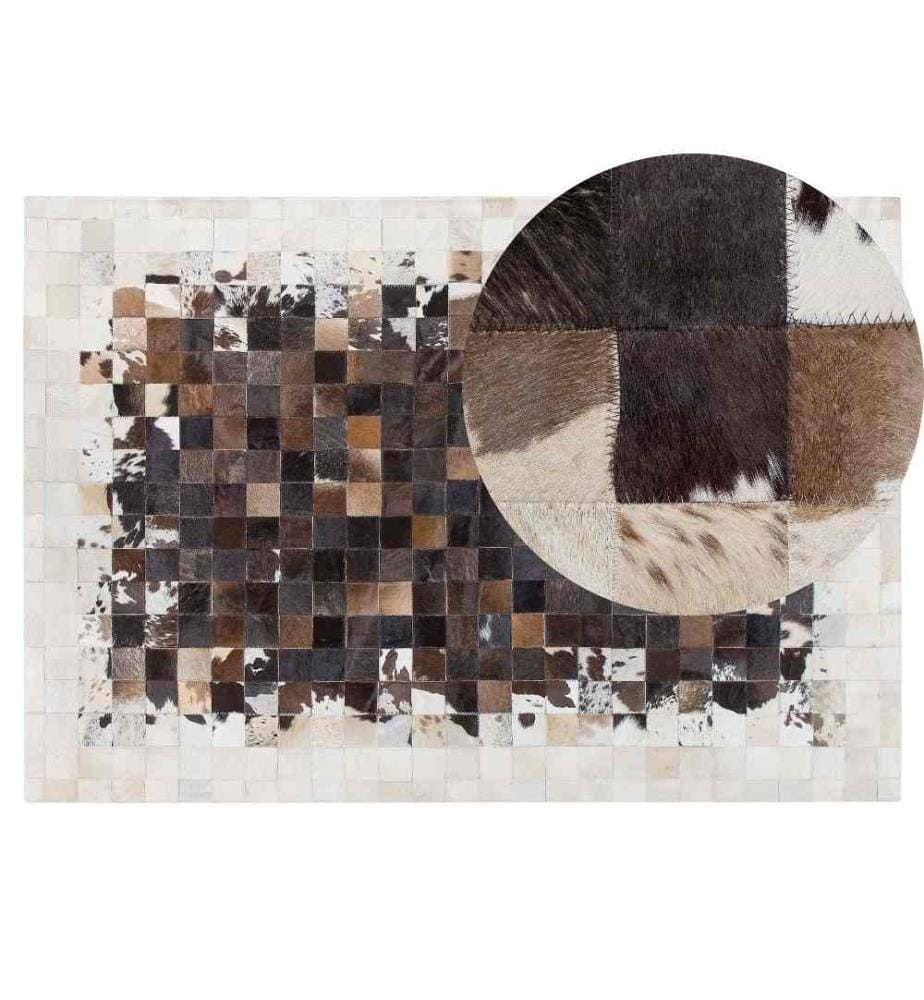 Teppich Braun mit Beige 140 x 200 cm aus Leder Patchwork Rechteckig Modern