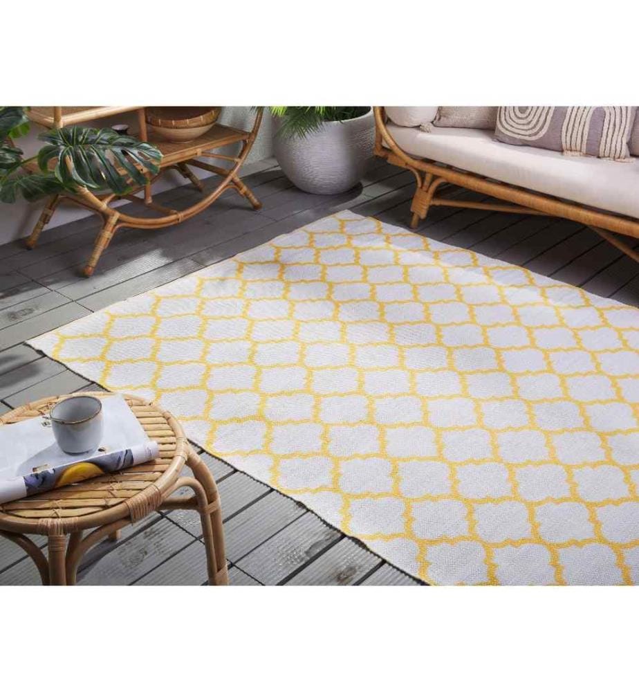 Teppich Gelb 140 x 200 cm Polyester Mit marokkanisches Muster zweiseitig Handgewebt Rechteckig Orientalisches Design