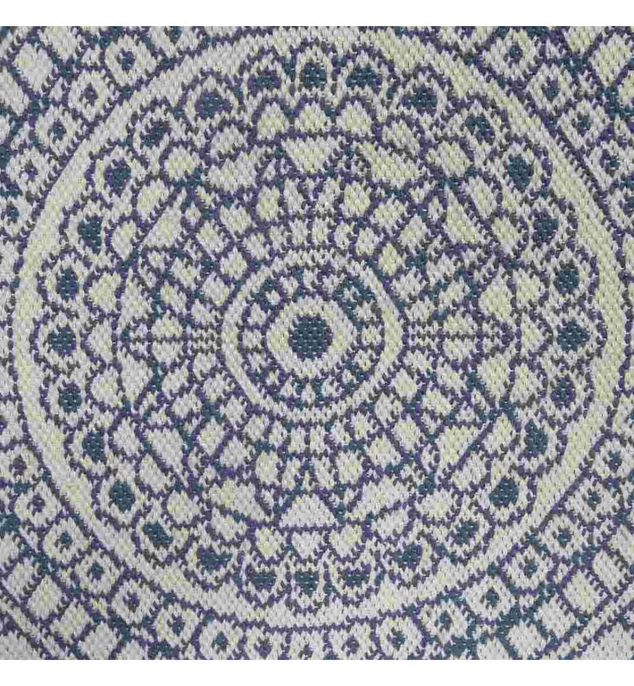Outdoor Teppich Weiss Blau Kunststoff 140 x 140 cm Kurzflor Orientalisches Muster Handgewebt Rund