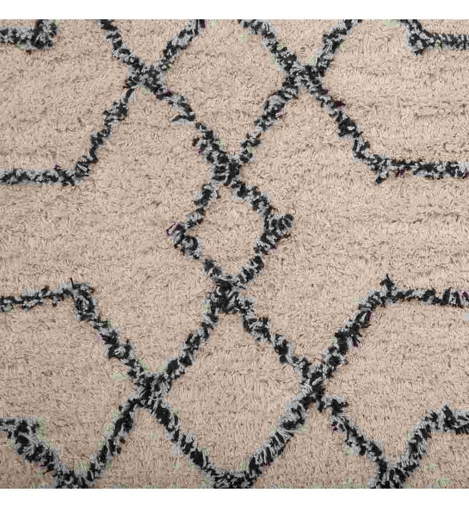Tapis Rectangulaire Beige et Noir en Coton pour Chambre ou Salon au Style Bohème 140 x 200 cm