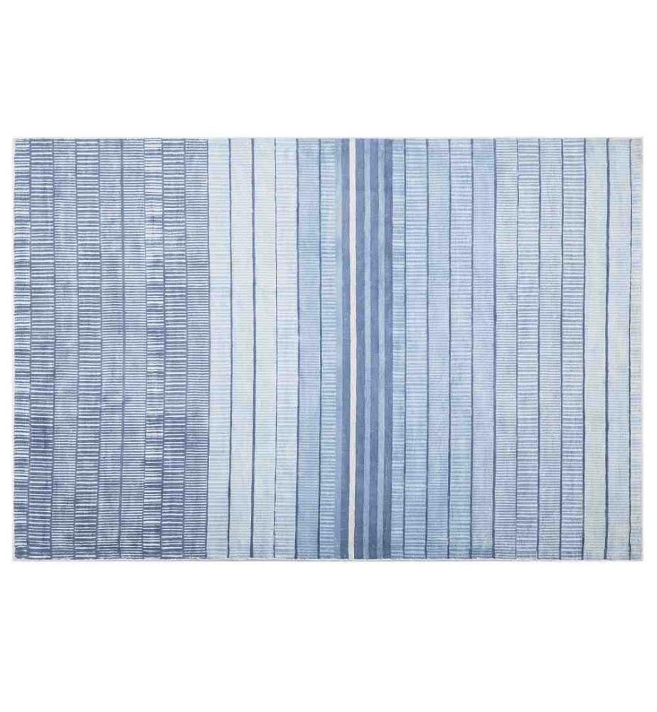 Teppich Hellblau 140 x 200 cm Baumwolle Mit Streifen Kurzflor Handgewebt im Marinestil