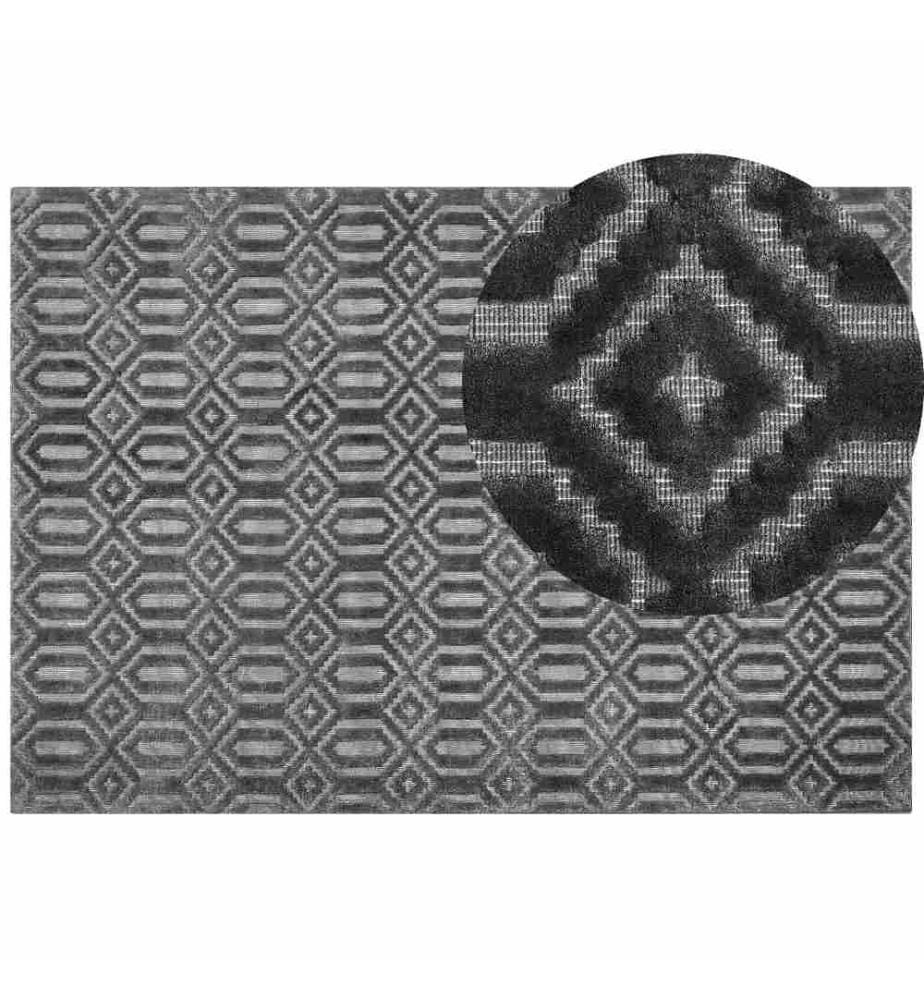 Teppich Dunkelgrau Viskose 160 x 230 cm Kurzflor Rauten Modern Handgewebt Rechteckig
