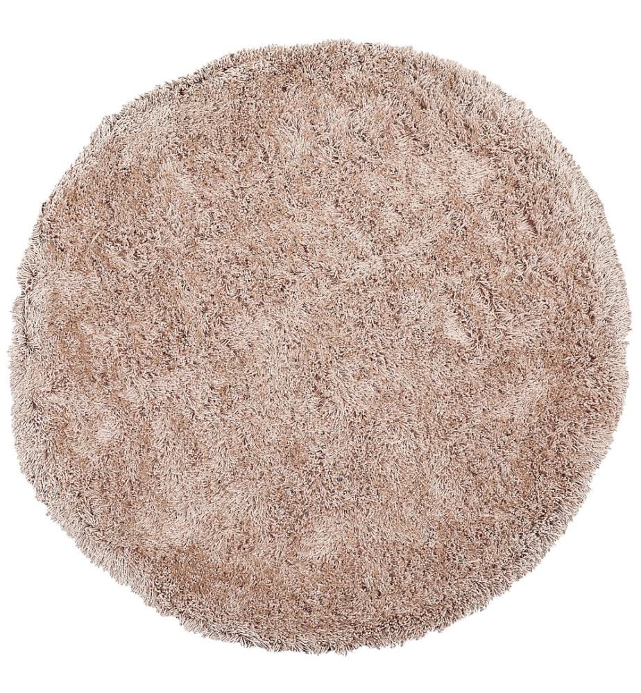 Tapis Rond Poil Long Beige en Polyester et Coton pour Chambre ou Salon au Style Scandinave 140 cm