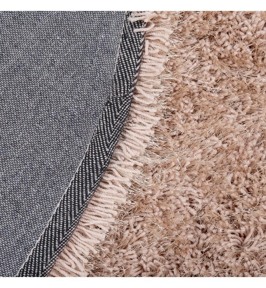 Tapis Rond Poil Long Beige en Polyester et Coton pour Chambre ou Salon au Style Scandinave 140 cm