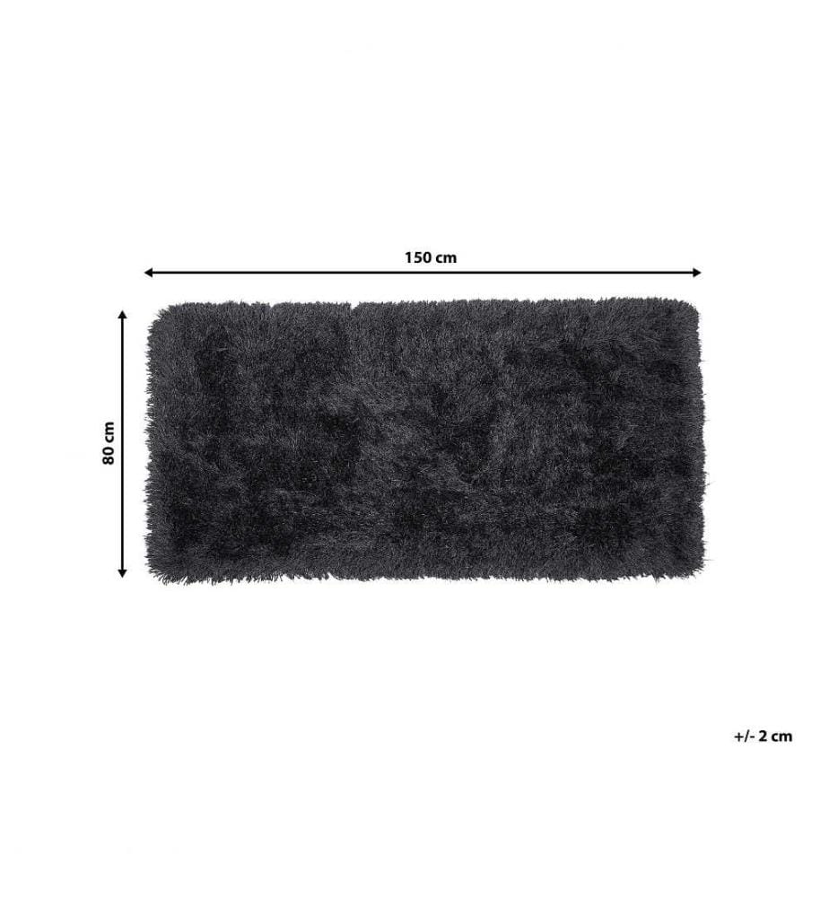 Tapis Shaggy Poil Long Noir en Polyester et Coton pour Chambre ou Salon au Style Scandinave 80 x 150 cm