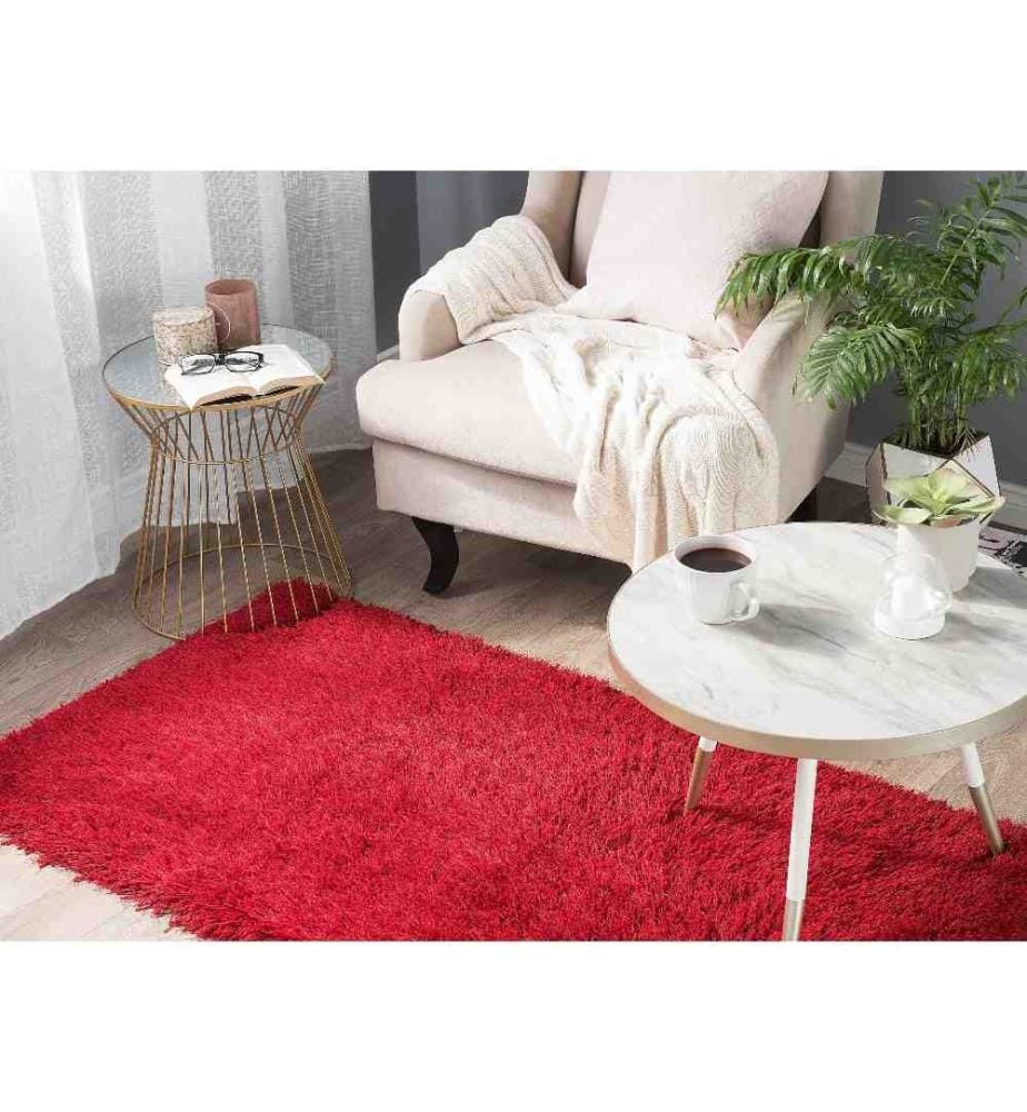 Tapis Shaggy Poil Long Rouge en Polyester et Coton pour Chambre ou Salon au Style Scandinave 80 x 150 cm