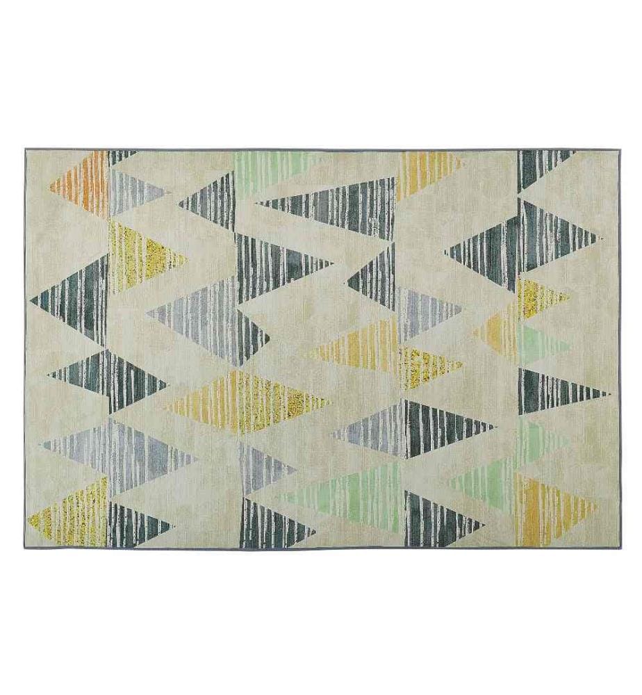 Tapis Rectangulaire Gris et Jaune en Polyester Motif Triangles pour Chambre ou Salon au Style Moderne 140 x 200 cm