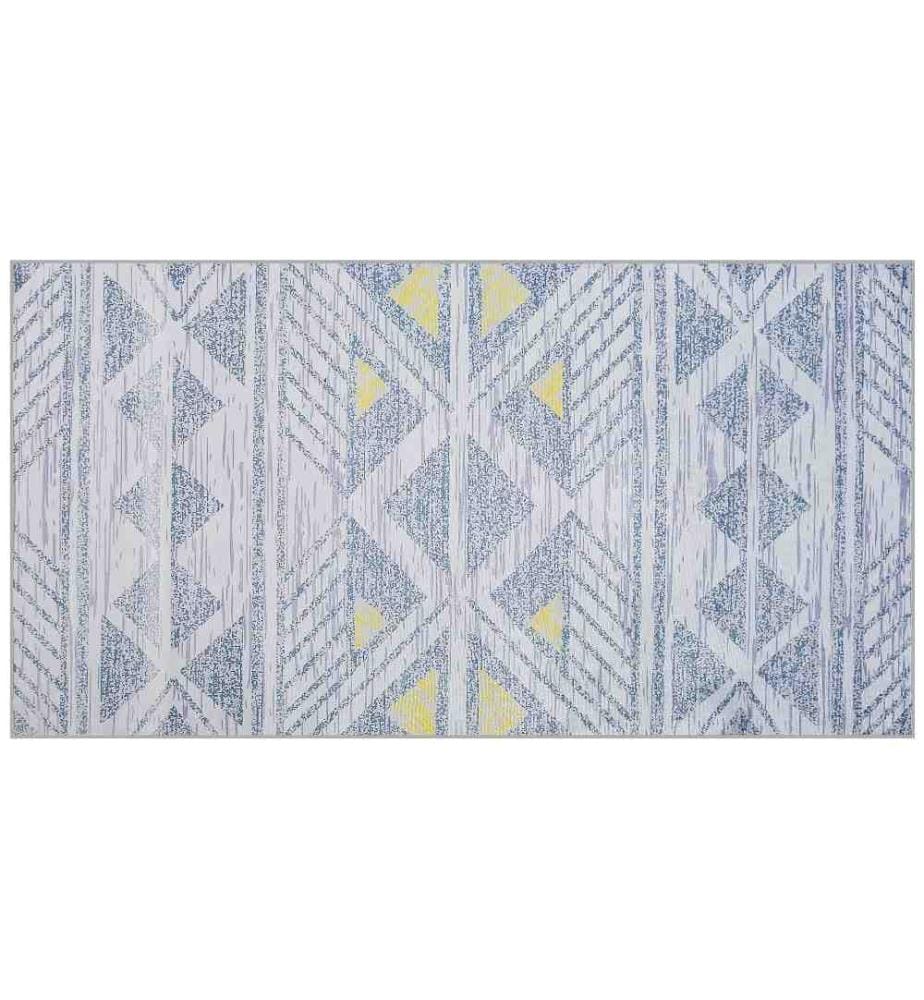 Teppich Grau / Gelb 80 x 150 cm geometrisches Muster Kurzflor Maschinengewebt Pflegeleicht Rechteckig Modern