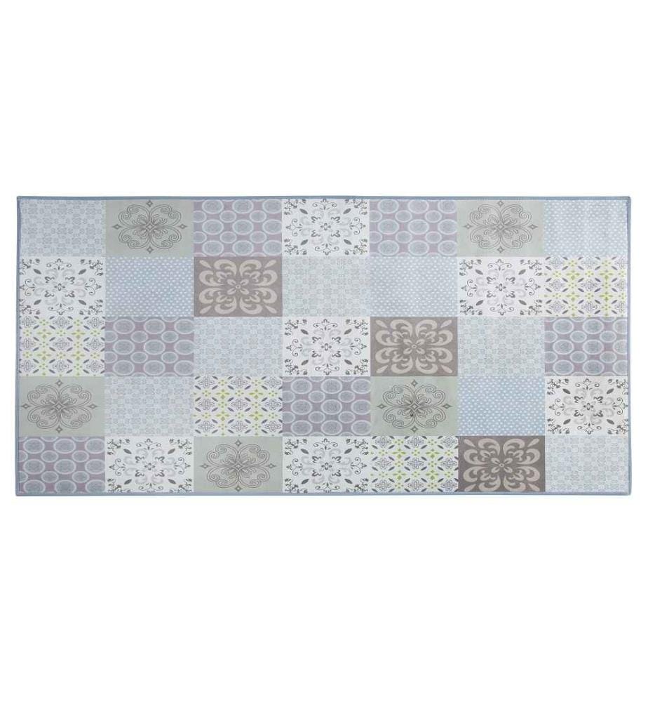 Tapis Rectangulaire Mosaïque Gris Beige et Blanc en Polyester pour Chambre ou Salon au Style Bohème 80 x 150 cm