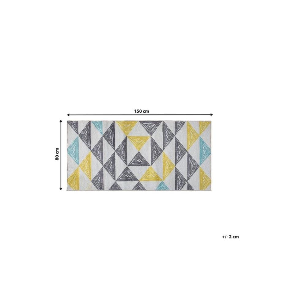 Tapis Rectangulaire Gris Jaune Vert et Blanc en Polyester aux Motifs Triangulaires pour Chambre ou Salon Moderne Scandinave 80 x 150 cm
