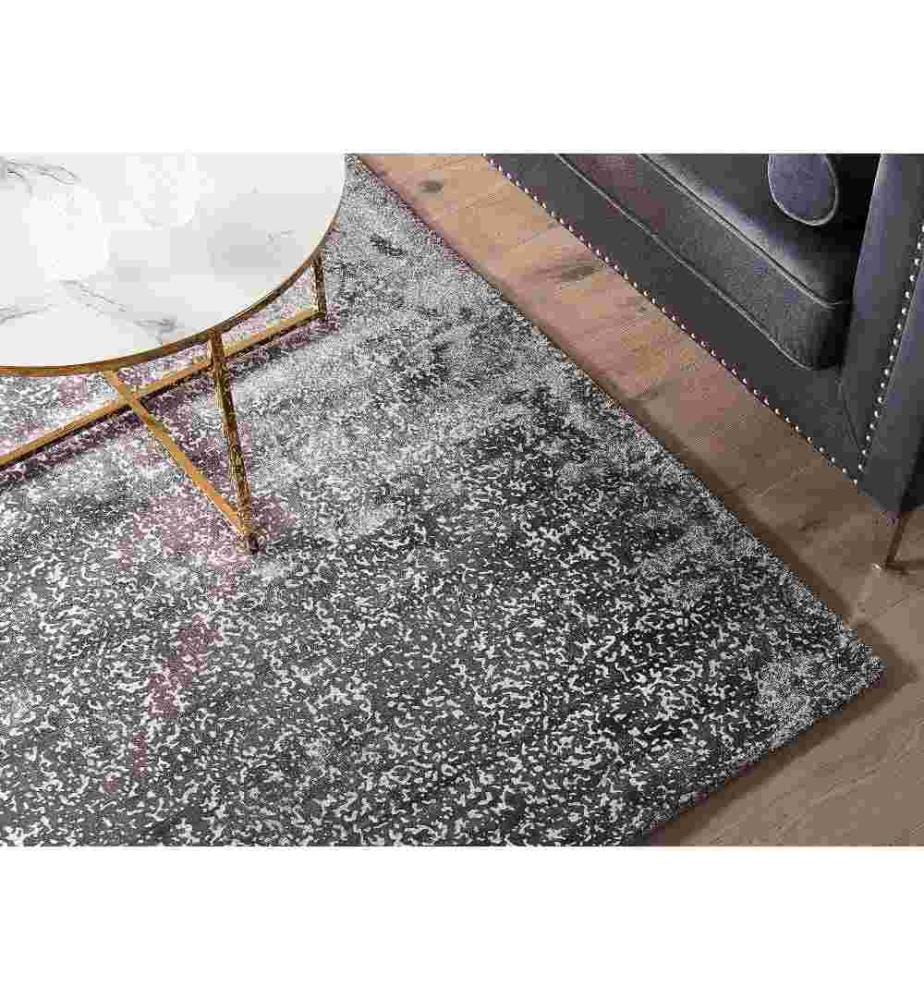 Tapis Rectangulaire en Viscose Gris Foncé et Argenté 160 x 230 cm Motif Taches Fait à la Main pour Salon ou Chambre Glamour Moderne et Chic