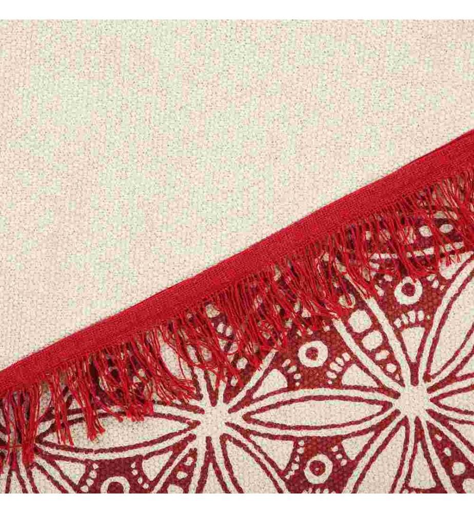 Tapis Octogonal Rouge et Blanc en Coton 120 cm Motif Oriental pour Chambre et Salon au Style Boho