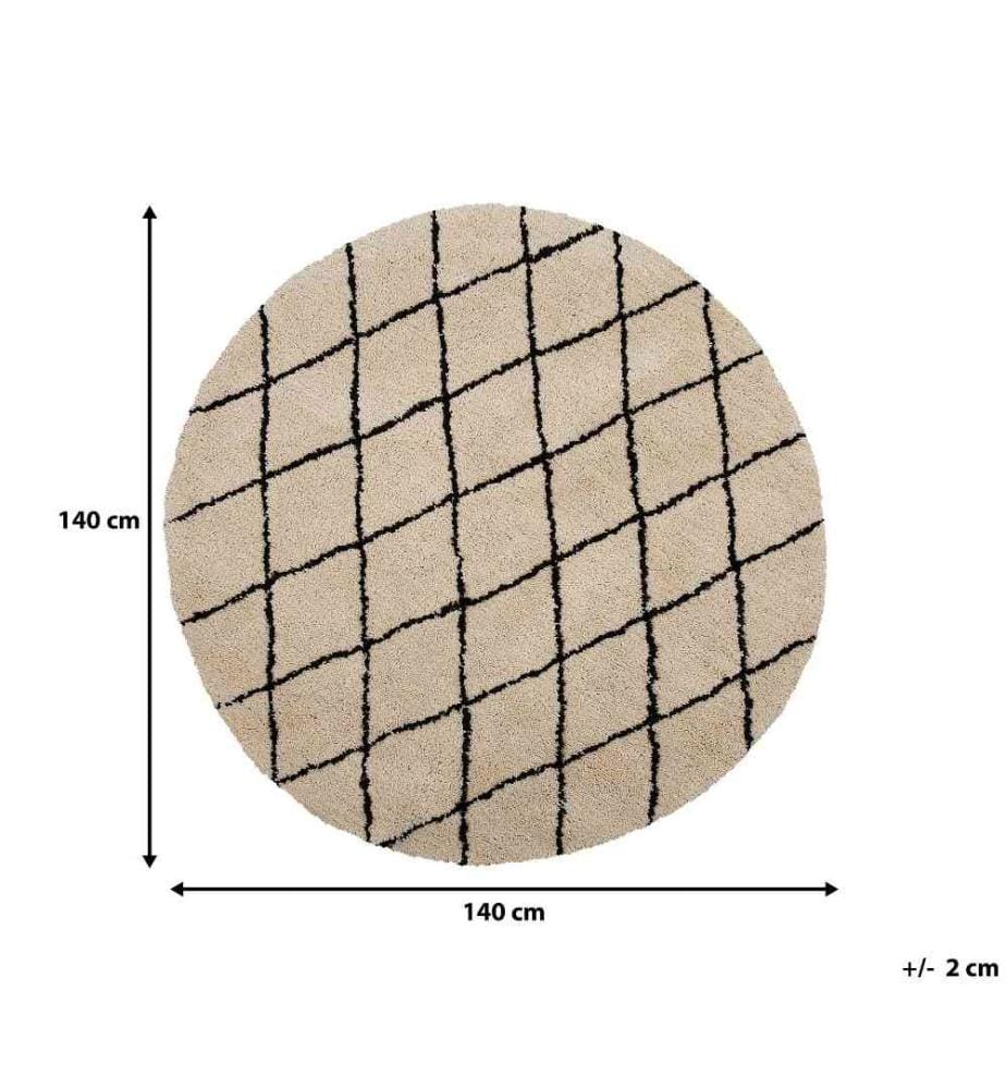 Teppich Beige mit Schwarz 200 x 300 cm Langhaarteppich Kariert Rund Modern