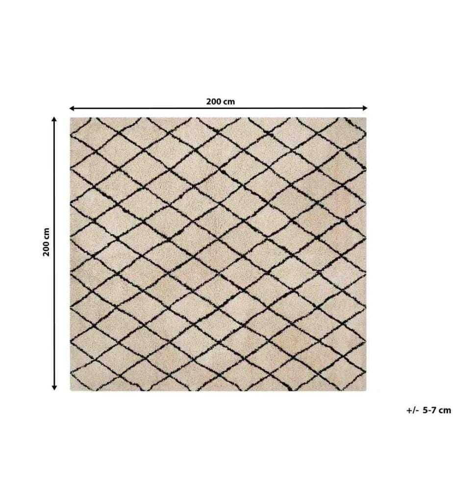 Teppich Beige mit Schwarz 200 x 200 cm Langhaarteppich mit Geometrisches Muster in quadratischer Form Modern