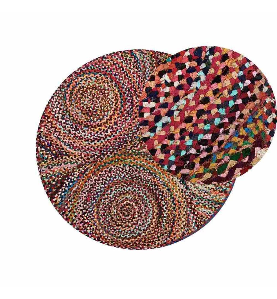 Teppich Bunt Baumwolle ? 140 cm Rund Kurzflor mit Kreisen Maschinengewebt Boho Stil Wohnzimmer Schlafzimmer Flur Accessoires