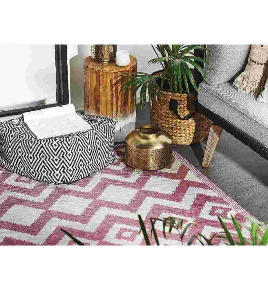 Outdoor u. Indoor Teppich Rosa Polypropylene 120x180 cm mit modernem Muster Rechteckig Kurzflor Gartenaccessoires Terrasse Balkon Wohnzimmer