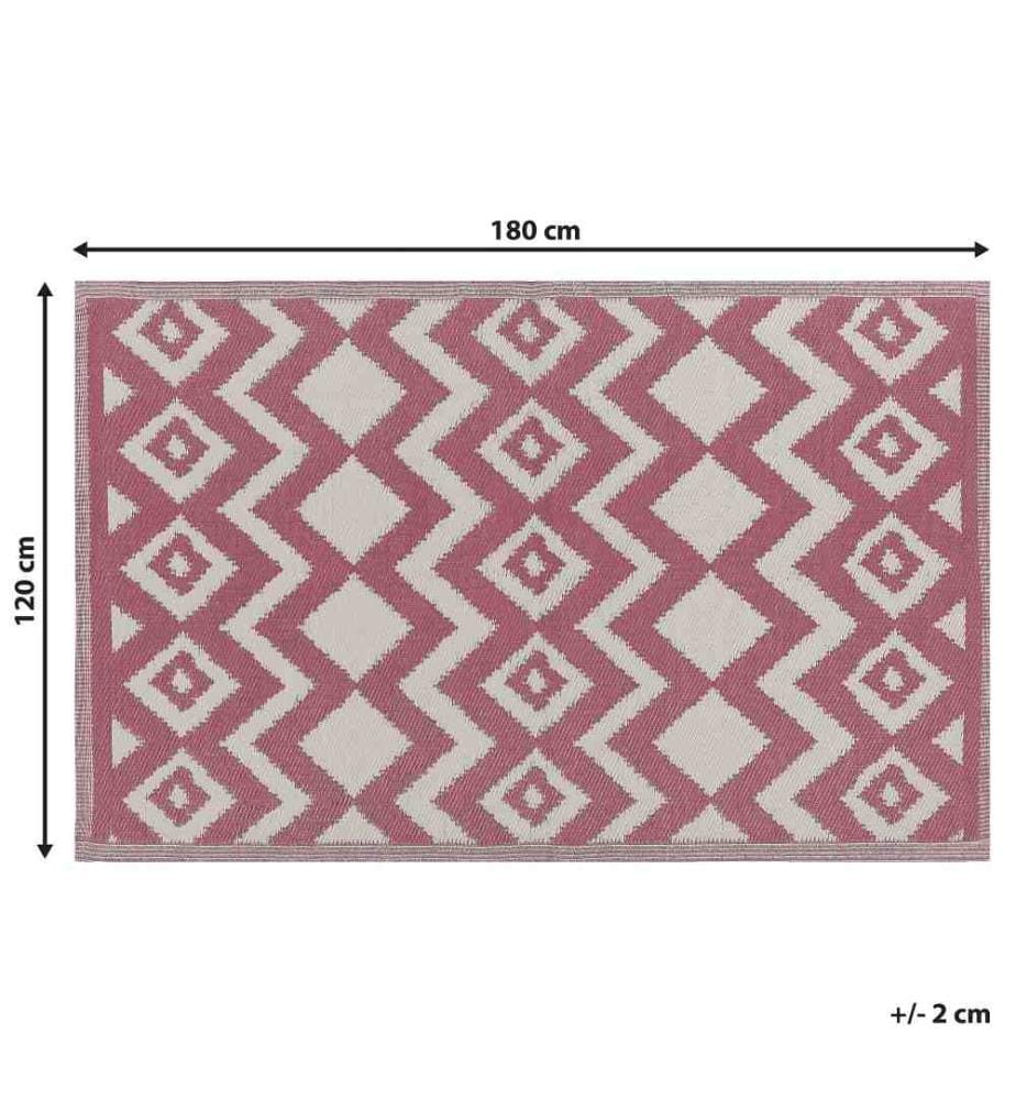 Outdoor u. Indoor Teppich Rosa Polypropylene 120x180 cm mit modernem Muster Rechteckig Kurzflor Gartenaccessoires Terrasse Balkon Wohnzimmer