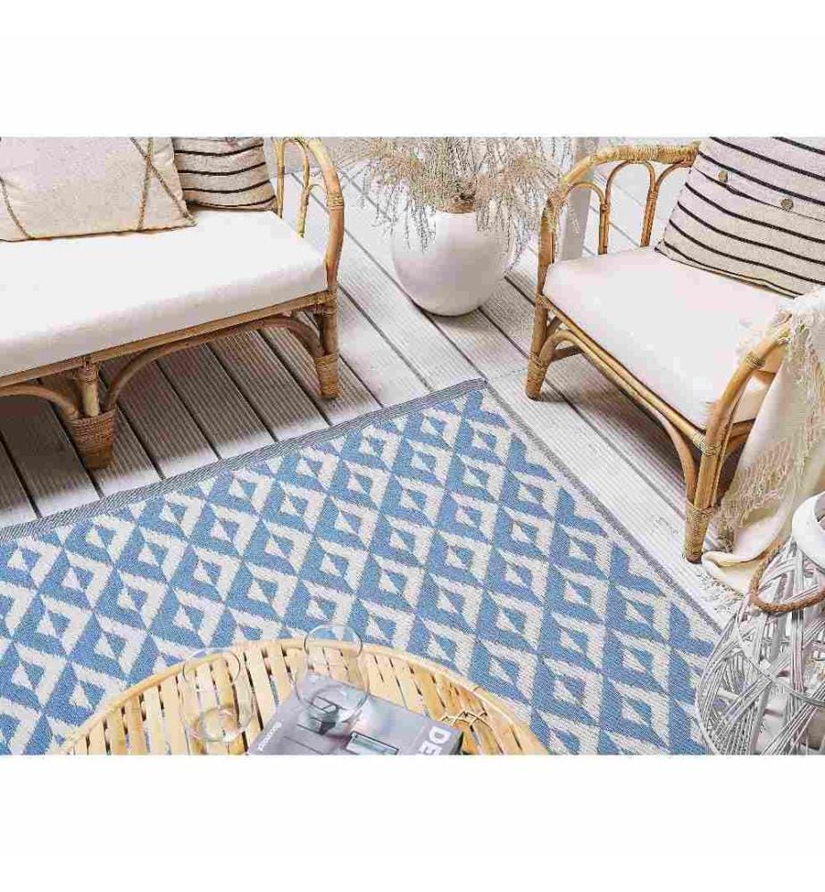 Teppich Hellblau Polypropylene 120x180 cm Outdoor u. Indoor mit gemotrischem Muster Rechteckig Kurzflor Gartenaccessoires Wohnzimmer