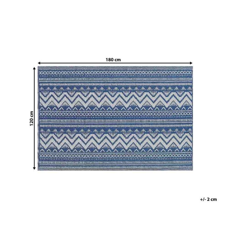 Teppich Blau Polypropylene 120x180 cm Outdoormatte mit geometrischem Muster Rechteckig Kurzflor Gartenaccessoires Terrasse Balkon Wohnzimmer
