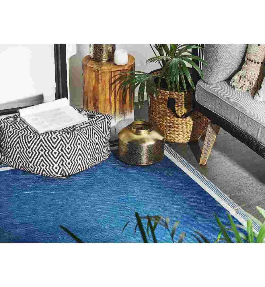 Teppich Blau Polypropylene 120x180 cm Outdoor u. Indoor Rechteckig Kurzflor Gartenausstattung Gartenaccessoires Terrasse Balkon Wohnzimmer