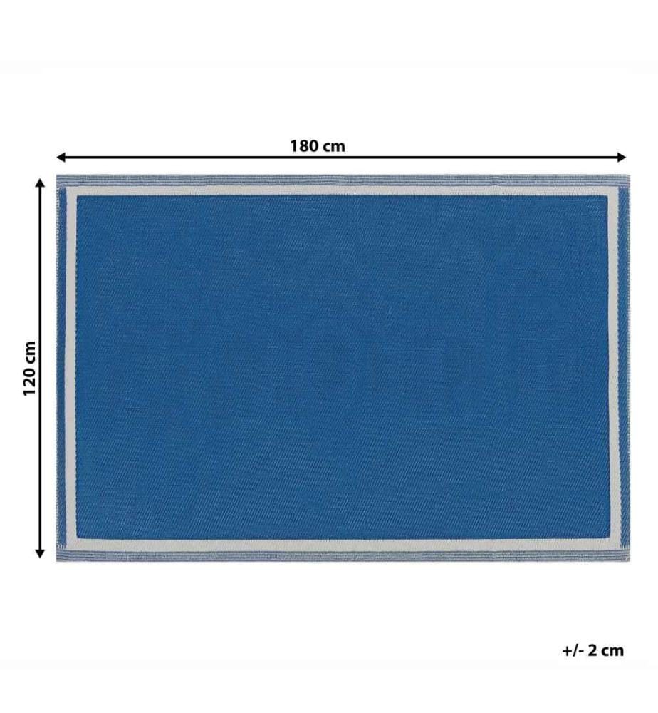 Teppich Blau Polypropylene 120x180 cm Outdoor u. Indoor Rechteckig Kurzflor Gartenausstattung Gartenaccessoires Terrasse Balkon Wohnzimmer