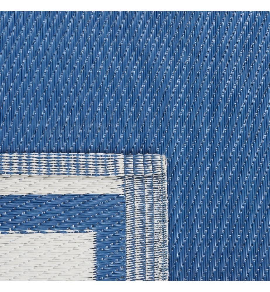 Teppich Blau Polypropylene 120x180 cm Outdoor u. Indoor Rechteckig Kurzflor Gartenausstattung Gartenaccessoires Terrasse Balkon Wohnzimmer