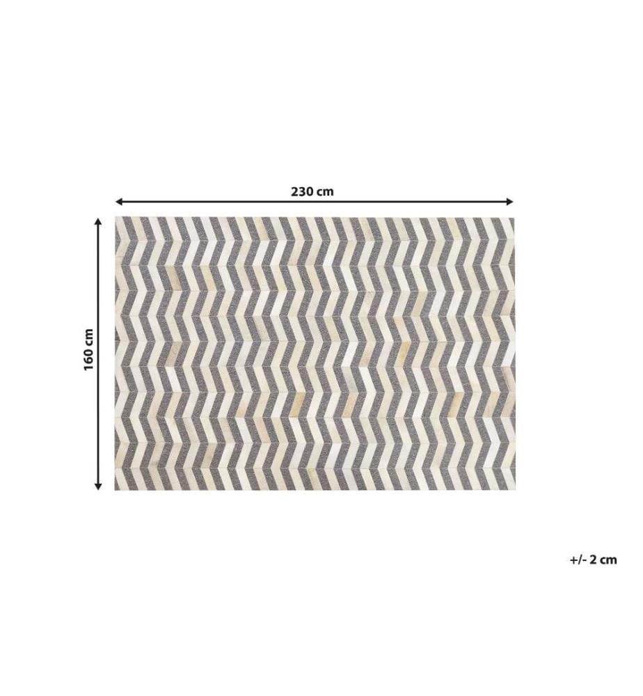 Teppich Grau/Beige 160 x 230 cm aus Echtleder und Jacquard Geometrisches Muster rechteckig Wohnzimmer/ Flur/ Schlafzimmer modernes Design