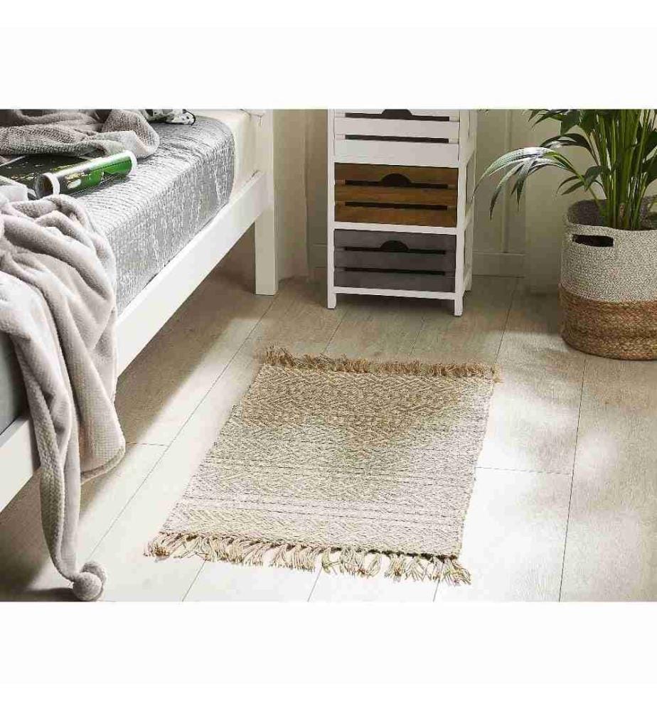 Teppich Beige Jute und Baumwolle 50x80 cm Kurzflor Boho Stil rechteckig Wohnzimmer Arbeitszimmer Schlafzimmer Flur Diele