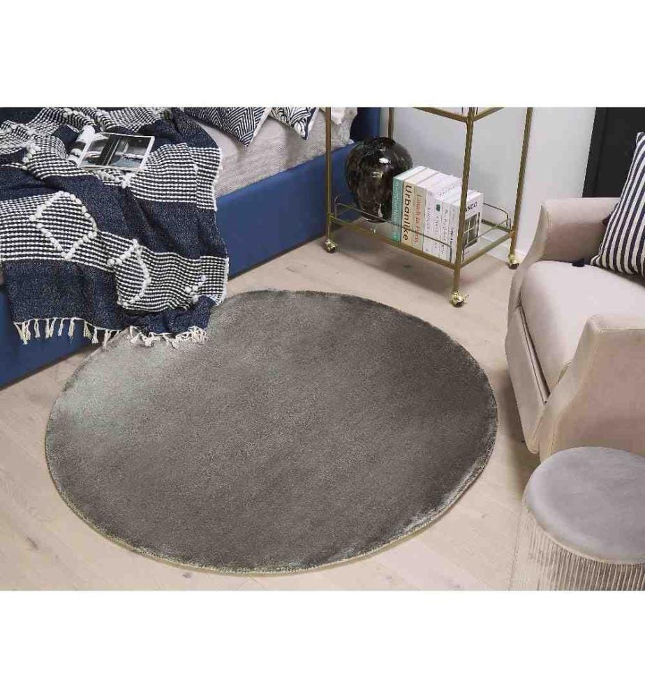 Teppich Dunkelgrau Viskose Baumwolle 140 x 140 cm Kurzflor Glatt Handgewebt Rund Wohnzimmer Schlafzimmer
