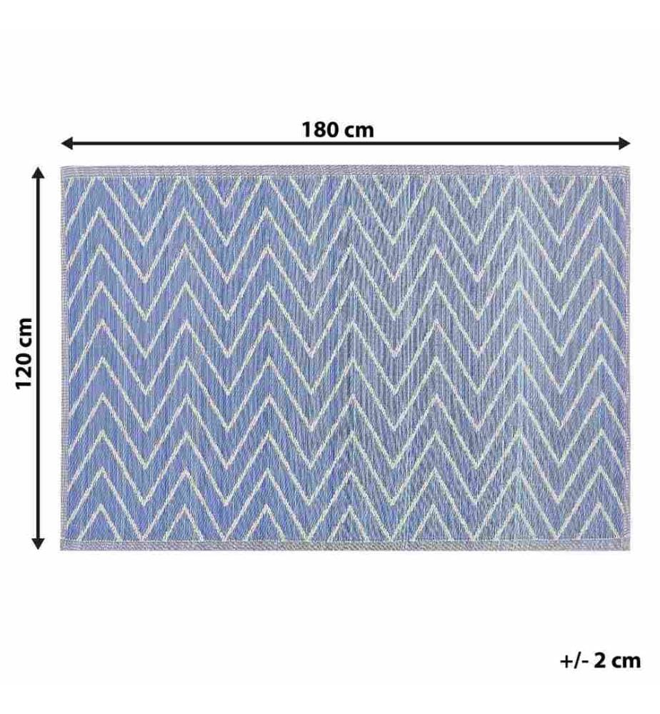 Outdoorteppich Blau Zickzackmuster 120 x 180 cm Garten Balkon Terrasse Wintergarten