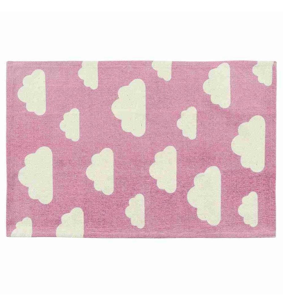 Teppich Rosa Baumwolle 60 x 9 cm Kurzflor Bedruckt Kinderzimmer Wolkenmotiv Kinderzimmer Rechteckig