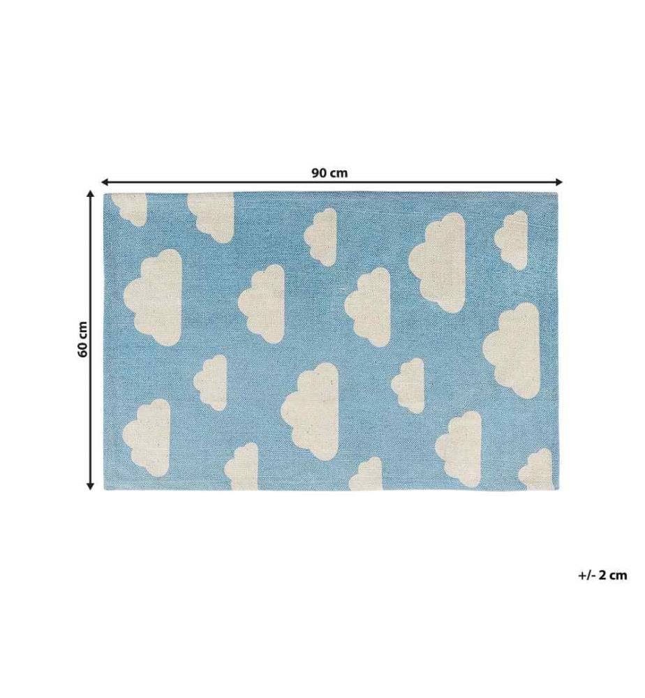 Teppich Blau Baumwolle 60 x 9 cm Kurzflor Bedruckt Kinderzimmer Wolkenmotiv Kinderzimmer Rechteckig