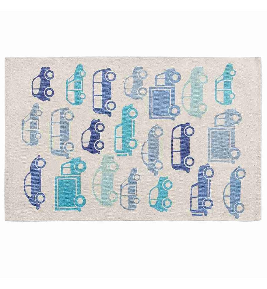 Tapis de Décoration pour Enfants Bleu et Blanc Avec Motif Design Voiture pour Chambre ou Salle de Jeux