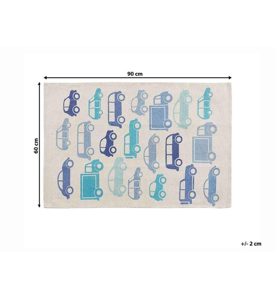 Tapis de Décoration pour Enfants Bleu et Blanc Avec Motif Design Voiture pour Chambre ou Salle de Jeux