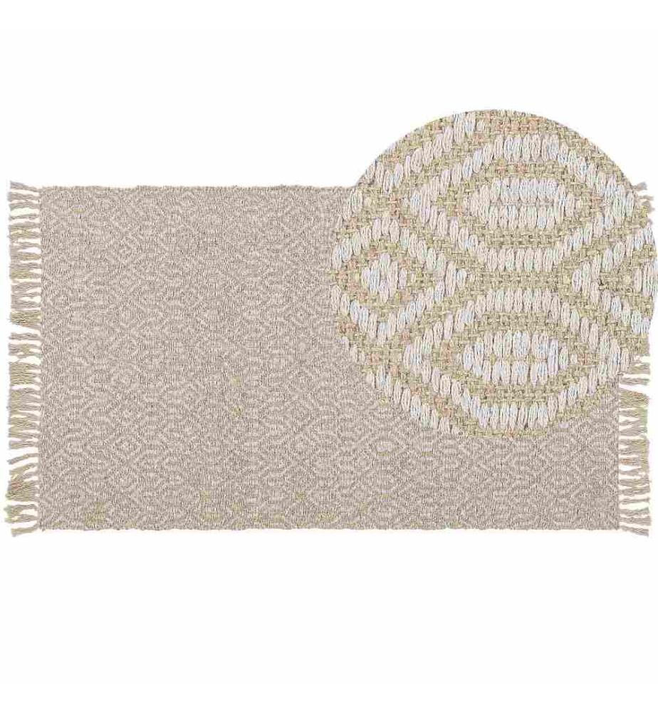 Teppich Beige Jute und Baumwolle 80 x 150 cm zweiseitig Kurzflor Boho Stil Handgewebt rechteckig Wohnzimmer Schlafzimmer Flur Diele