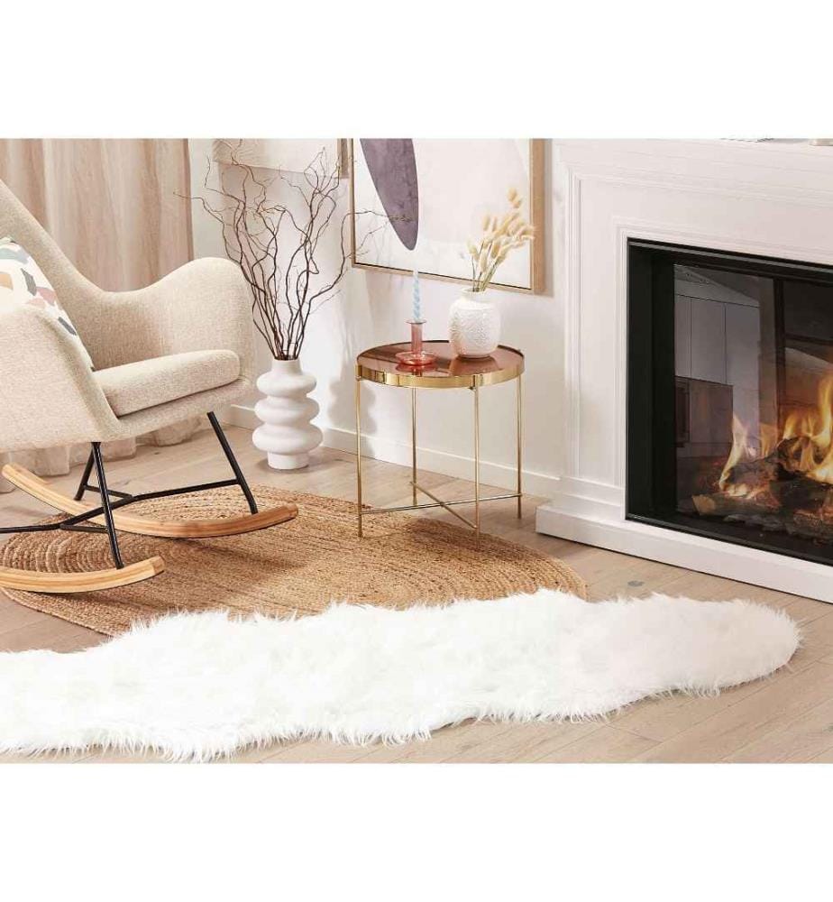 Kunstschaffell Teppich Weiss 60 x 180 cm Hochflor Fellform Pelzimitat Bettvorleger Überwurf für Sofa Sessel Stühle Modern