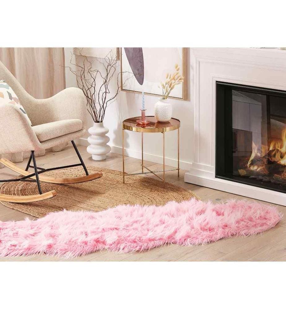 Kunstschaffell Teppich Rosa 60 x 180 cm Hochflor Fellform Pelzimitat Bettvorleger Überwurf für Sofa Sessel Stühle Modern