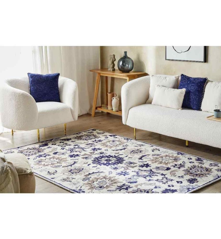 Teppich Beige / Blau Wolle 140 x 200 cm Kurzflor Orientalisches Muster Rechteckig Wohnzimmer Schlafzimmer Flur